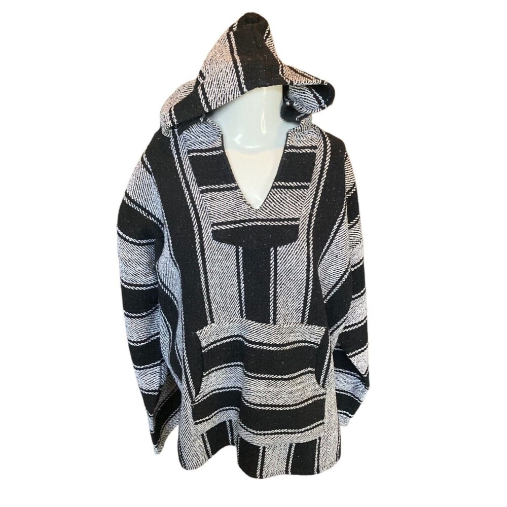 VTG poncho sleeves hoodie SoCal Baja outdoor pullover 80s M retro beach bum